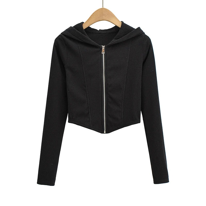 Spring 2022 womens fashion hoodies women zipper up sweatshirts hooded sweetshirts cute long sleeve crop top sexy ribbed