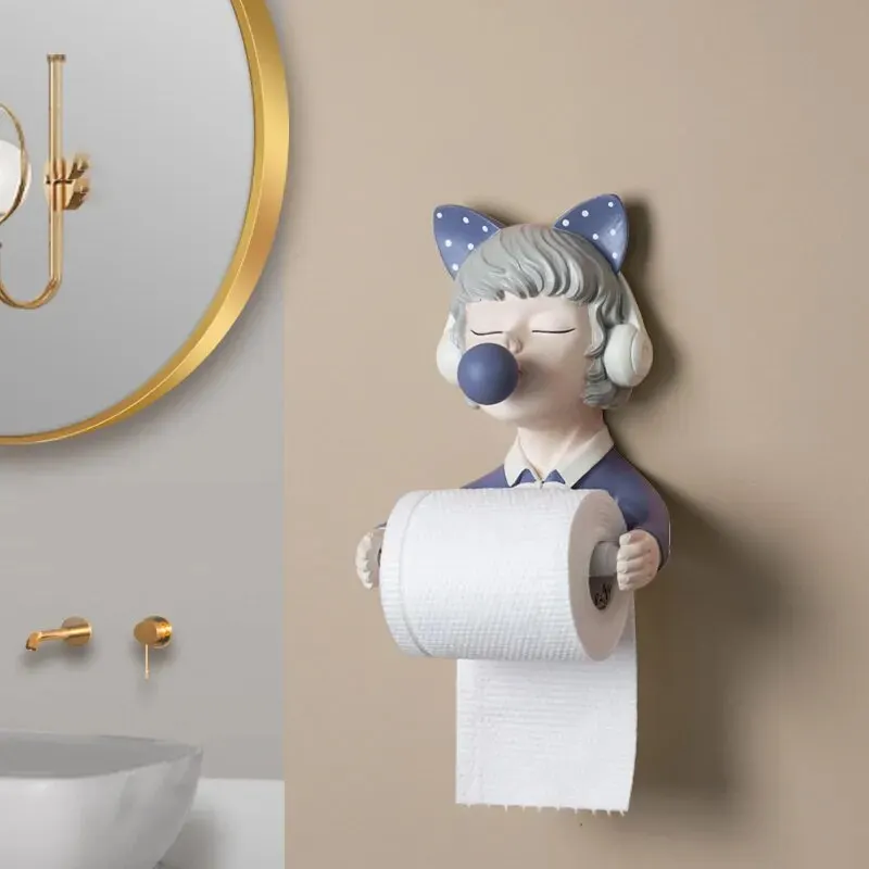 Nordic ins bubble girl roll tissue holder storage rack toilet paper punch-free wall-mounted decorations