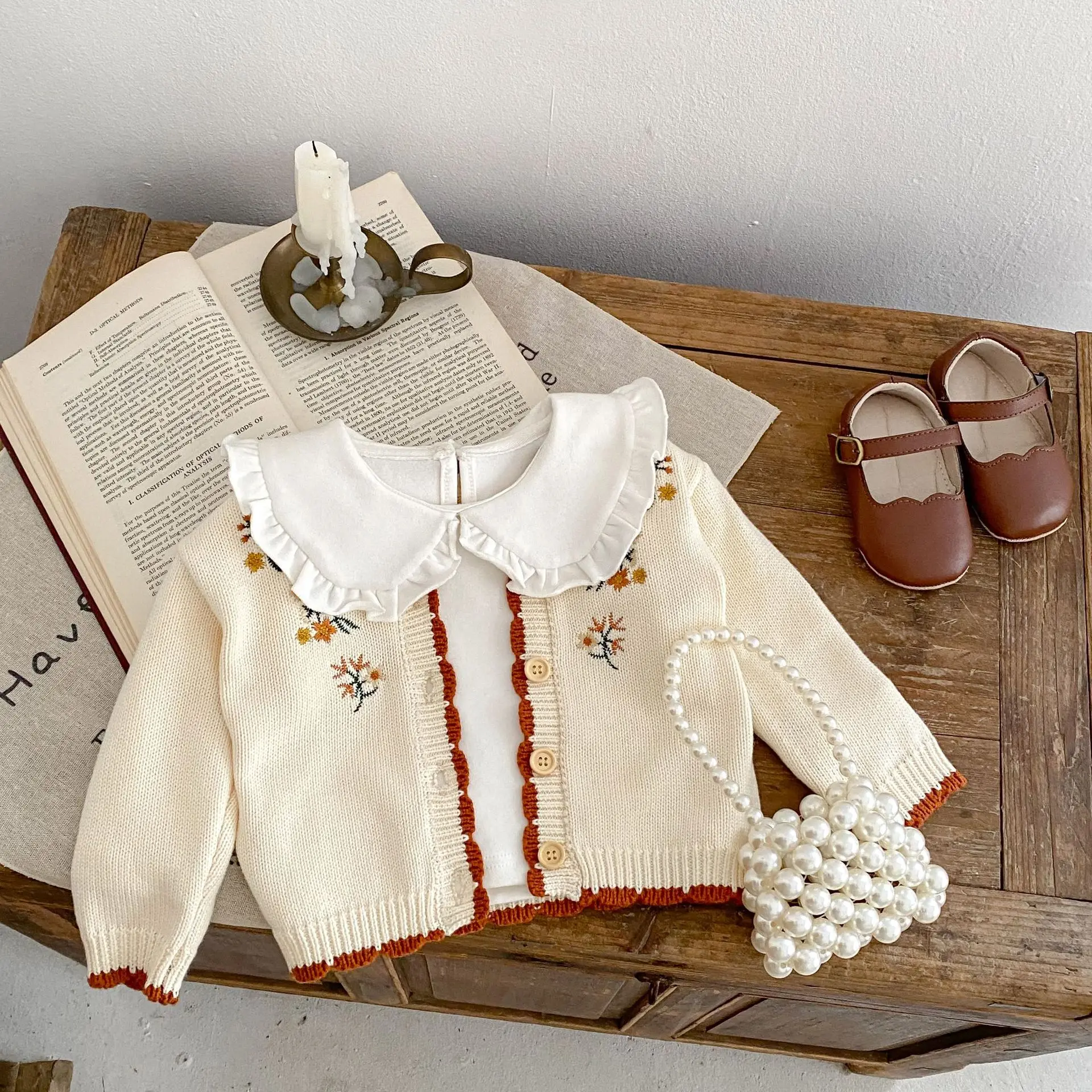 Spring and Autumn New 0-3 Year Old Baby Sweater Cardigan for Infants and Young Children 0-3 Year Old Girl Embroidered Long sleev