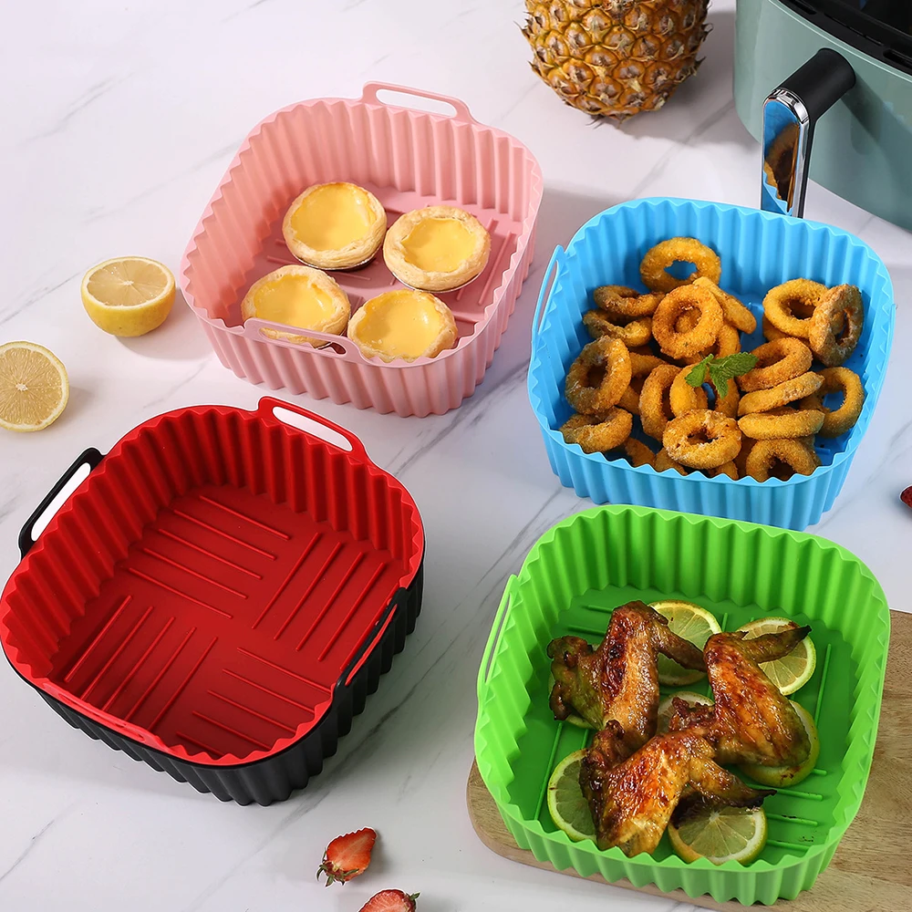 

1PC Square Silicone Air Fryer Basket Reusable High Temperature Resistant Easy to Clean Air Fryer Grill