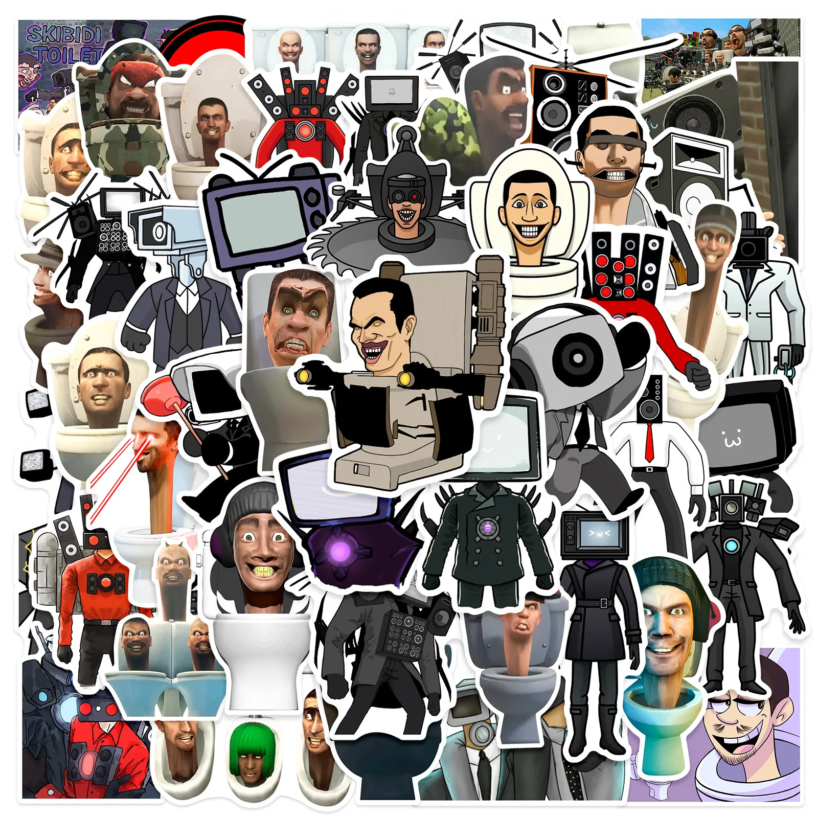 50 قطعة Skibidi المرحاض الكرتون لعبة ملصقات الشارات للهاتف المحمول المحمول الدراجة حقيبة بولي كلوريد الفينيل مقاوم للماء الاطفال ملصق اللعب الهدايا
