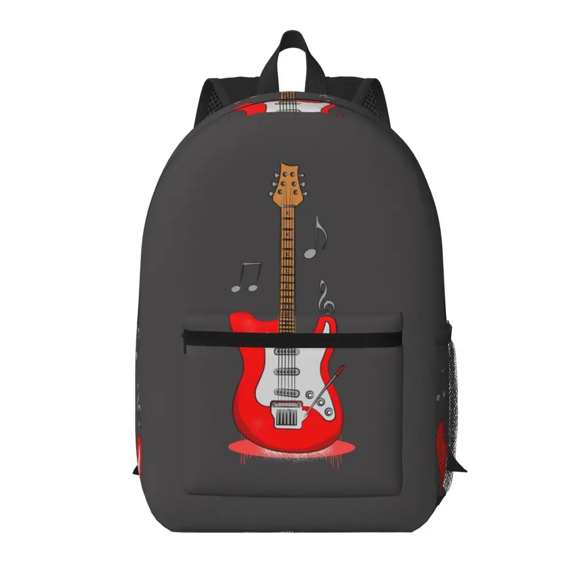 Red Cartoon Electric Guitar Student Backpack School Bag Hiking Travel Daypack for Men Women Bookbag Shoulder Bags