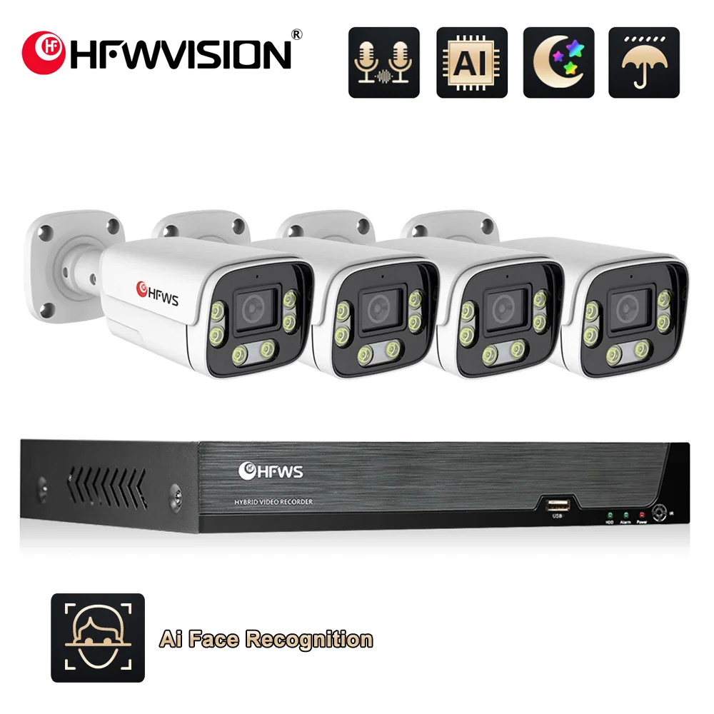 

HFWVISION 4K 8MP POE Security Camera System Two-Way Audio 8CH NVR H.265 Video Recorder Outdoor CCTV Surveillance Kit