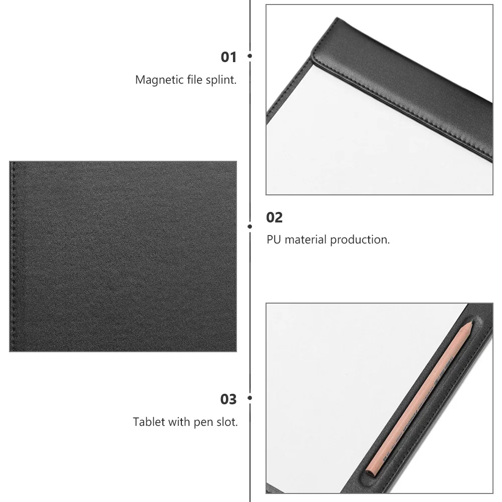 

Magnetic Suction Clipboard Portable Black Clipboard A4 Writing Board Pen Holder Office Organizer Office Clip Board