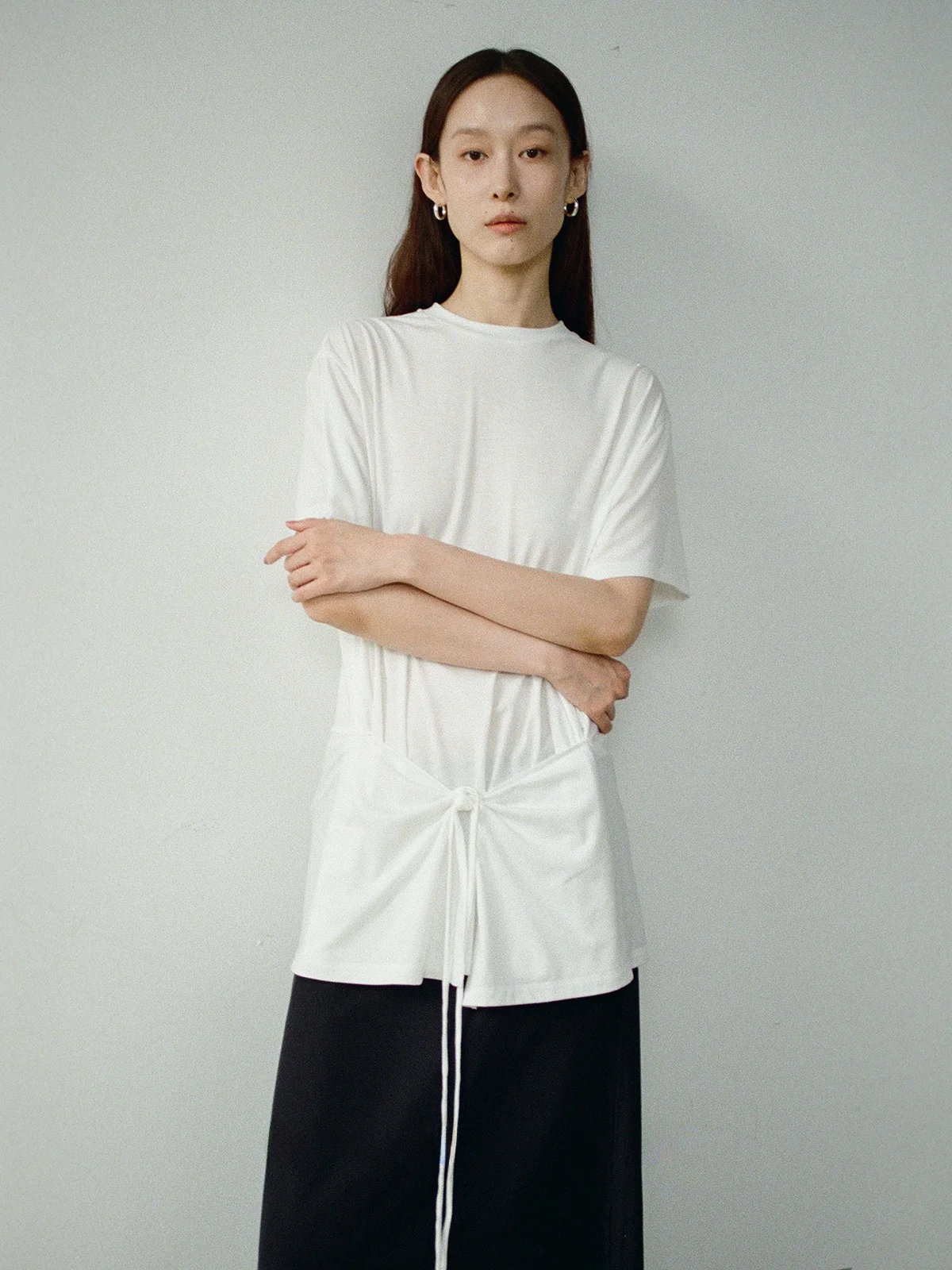 

REWEAR Soft Deconstructed Double Layer Curtain Classic round Ne Loose ort Sve Knitted T-irt Top Casual Sle Polyest...