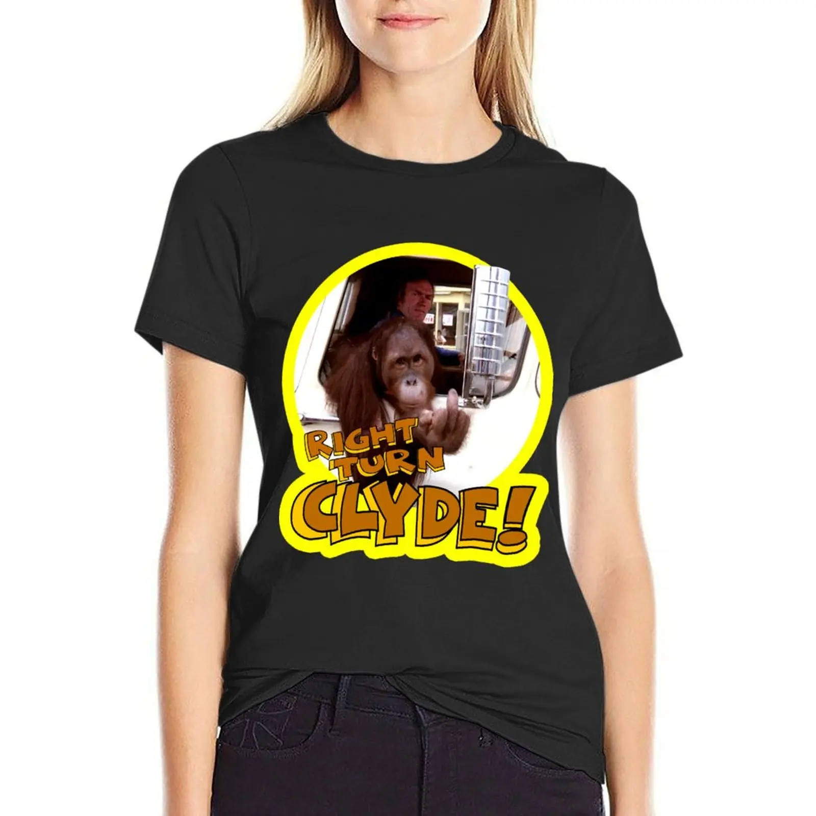 70'S Eastwood Classic Every Which Way But Loose Right Turn Clyde! Sticker T-Shirt tees shirts graphic tees female tops Women