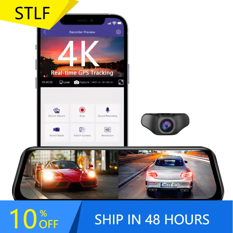 

STLFAZDOME AR09 10Inch 4K WIFI GPS Car Dvr Mirrors Dash Cam Dual Lens Dashcam Drive Recorder Stream RearView Mirrors IPS Screen