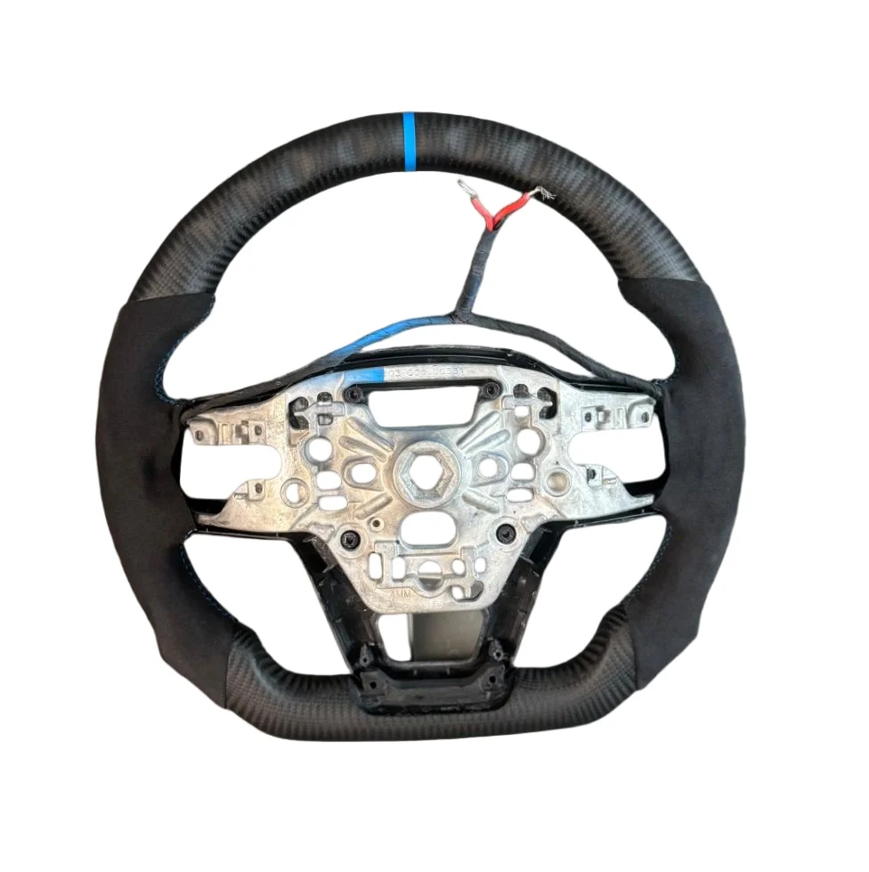 Hydro Print Carbon Fiber Steering Wheel For Ford Mustang S650 EcoBoost 2024 D-Shape Perforated Leather Racing Wheel
