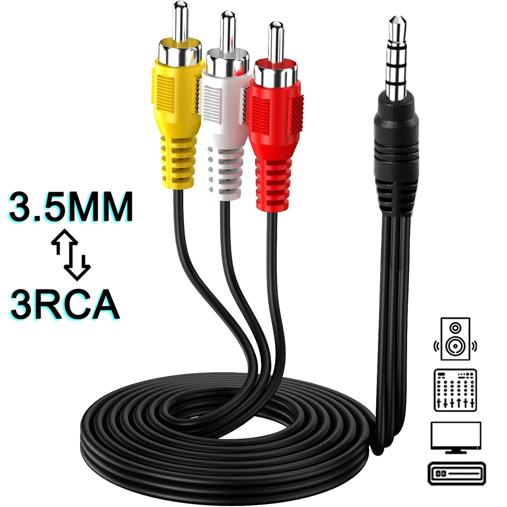 Kabel AUX Jack 3.5mm linia Audio kabel głośnikowy 1M Jack męski do 3 RCA Adapter do zestawu słuchawkowego IPhone wzmacniacz gitarowy mikser