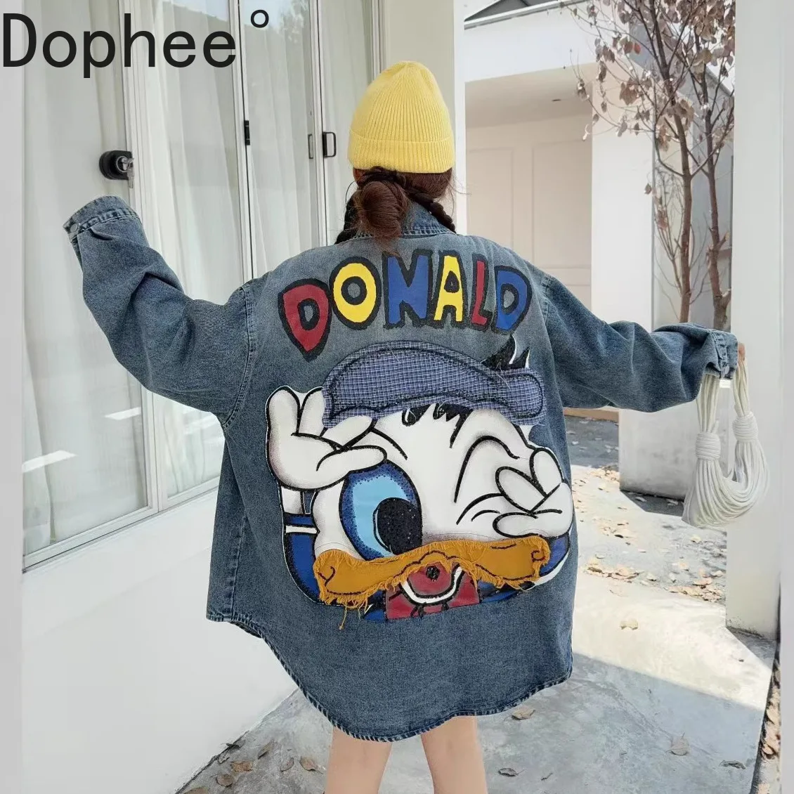 

Уличная одежда, новинка весны и осени, свободные джинсовые кардиганы, пальто средней длины, верхняя одежда с длинными рукавами, куртка большого размера с вышивкой, пальто