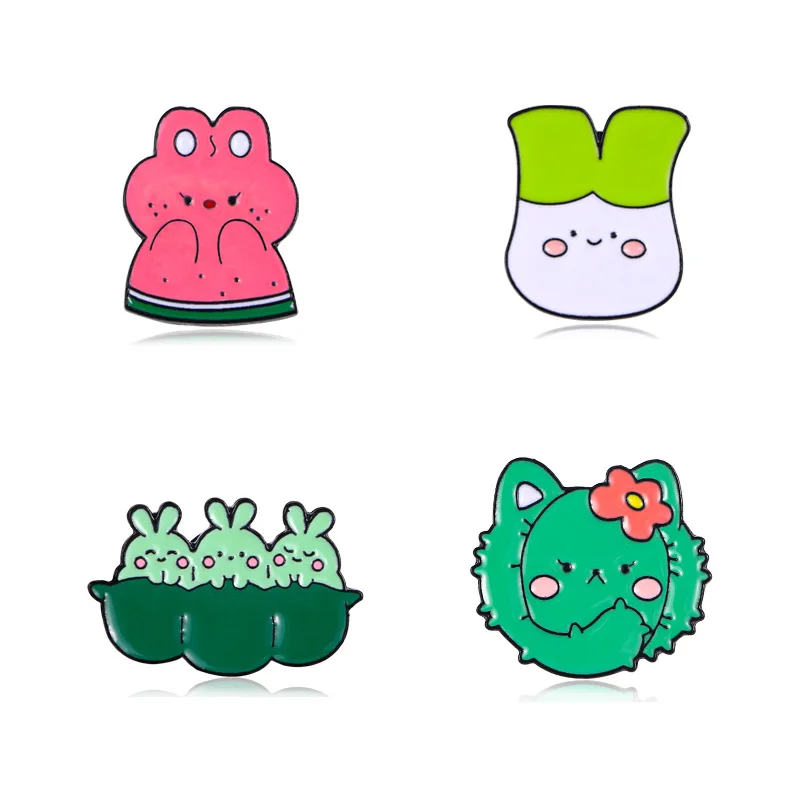 Cartoon metal brooch creative pea scallion animal shaped cute vegetable series student bag badge