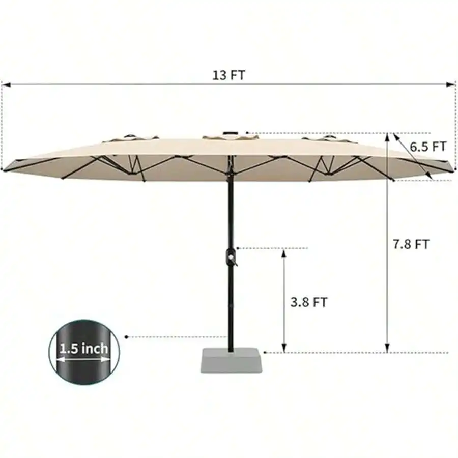 

13FT Double Sided Outdoor Patio Umbrella Fade Resistant Canopy For Pool Deck Garden Backyard