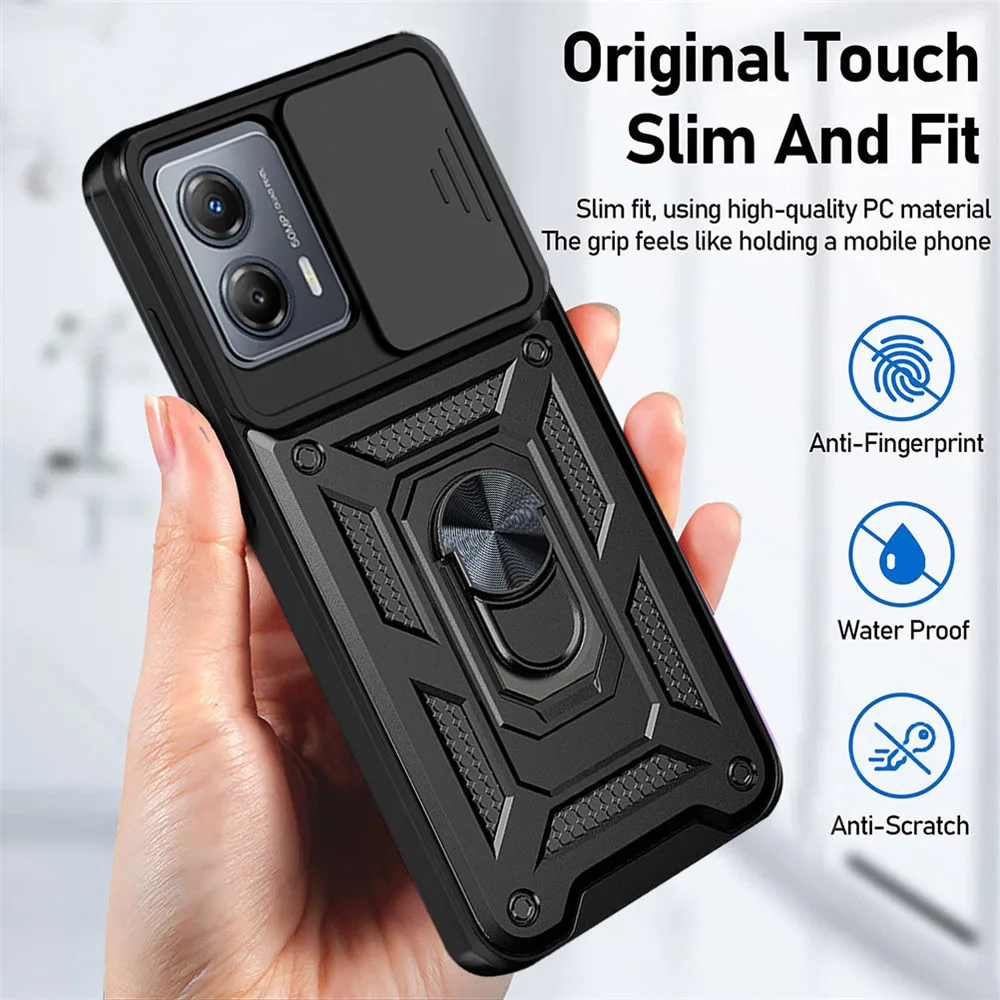 Shockproof Armor Case for Motorola MOTO G53 G73 5G G23 G13 Slide Camera Lens Protection Ring Phone Cover for MOTO E13 4G