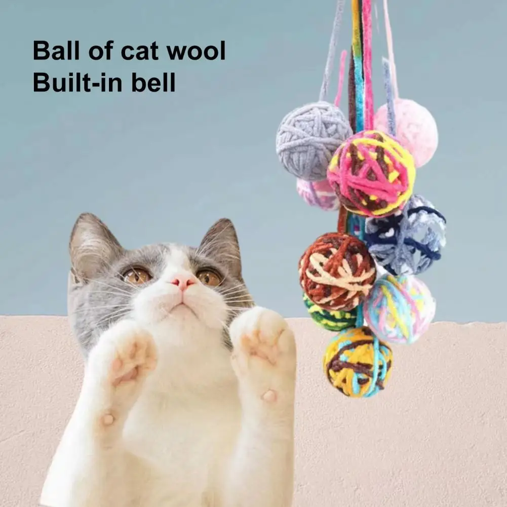 Scratch-resistant Cat Toy Bright Cat Toy Set Scratch-resistant Plush Ball with Sounding Bell Colorful for Kitty for Energetic