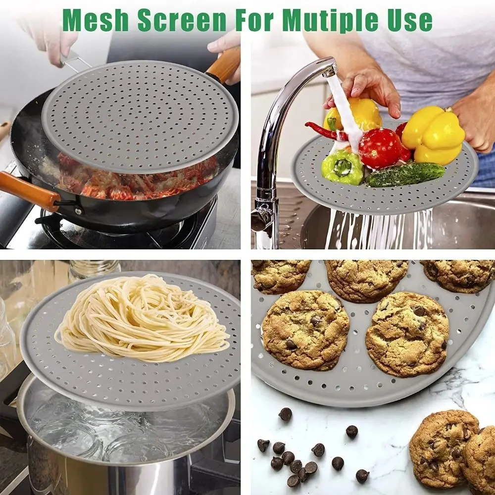 Silicone Kitchen Splatter Screen with Handle Heat-resisting Oil Splash Guard Drain Board Cover Kitchen Frying Pan Lid
