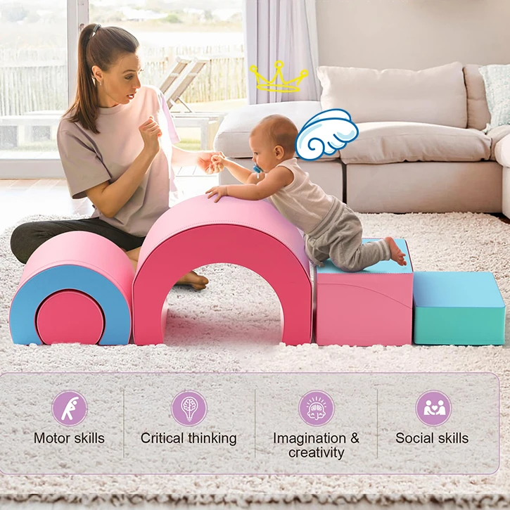 Durable Kids Foam Climbing Blocks for Children's Hand-eye Development 5 Pieces Play Set Climbing Blocks for Indoor Playground