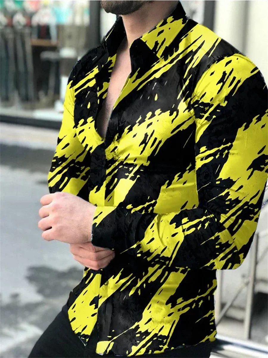 قميص رجالي كتل ألوان جرافيتي متباينة شخصية كاجوال للشارع في الهواء الطلق أحمر أسود خطوط غير منتظمة موضة مطابقة