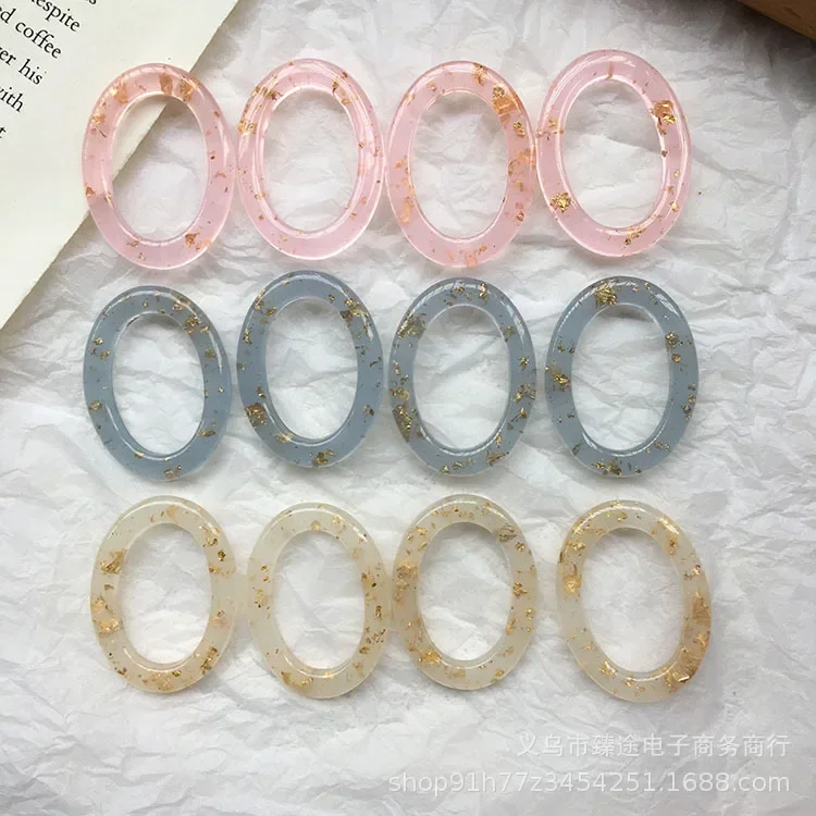 5pcs Jelly Color Translucent Gold Foil Geometric Hollow Ring Resin Frame Crafts for DIY Jewelry Making Accessories