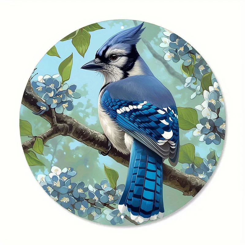 2D Flat, 1pc Bluebird on Branch Metal Wall Art - UV Protected & Scratch/Flame Resistant Iron Sign with Blue Jay/Bird Design - 8x