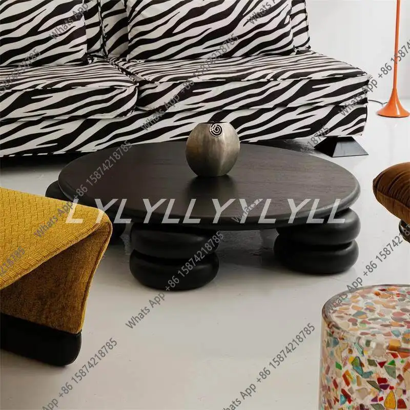 

Кофейный столик в средневековом стиле, ретро, черный, круглый, из массива дерева, дизайнерский, для дома, итальянский, минималистичный