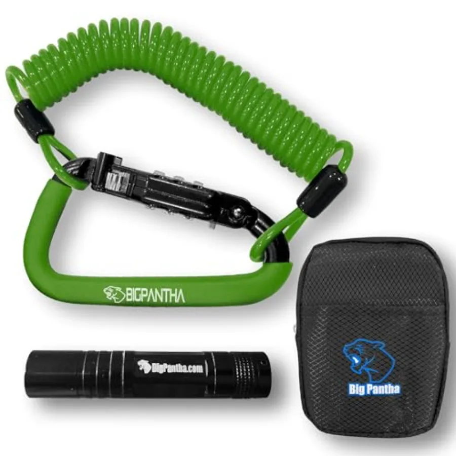 

Motorcycle Helmet Lock Security Cable with Green Carabiner Combination Lock for Securing Helmet Jacket Gloves or Bag Includes F