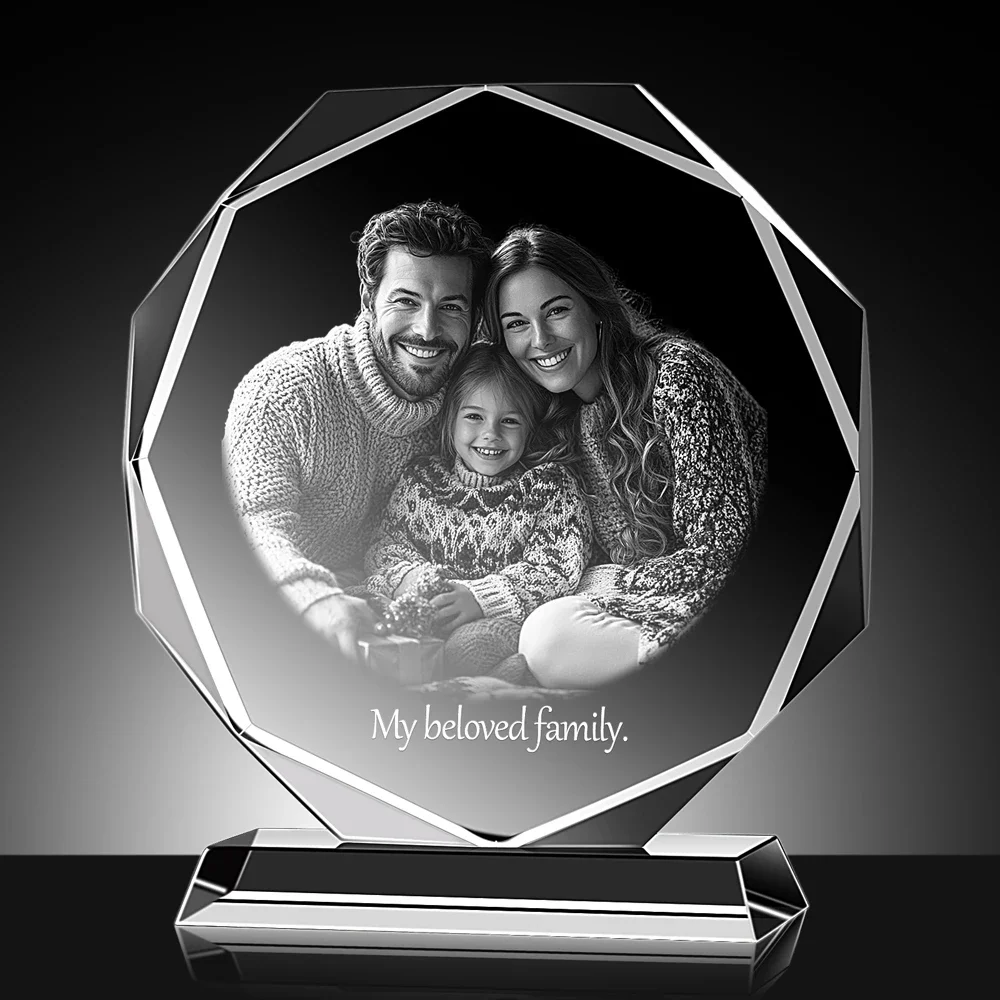 Free Custom DIY Octagon Shape Crystal Glass Photo Frame Personalized Pet Souvenirs Weedding Family Anniversary Birthday Gifts