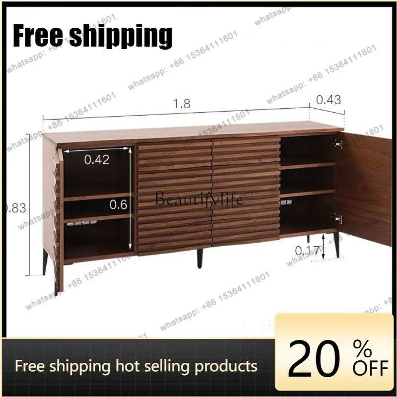 jj5 Nordic light luxury modern simple living room solid wood black walnut color locker