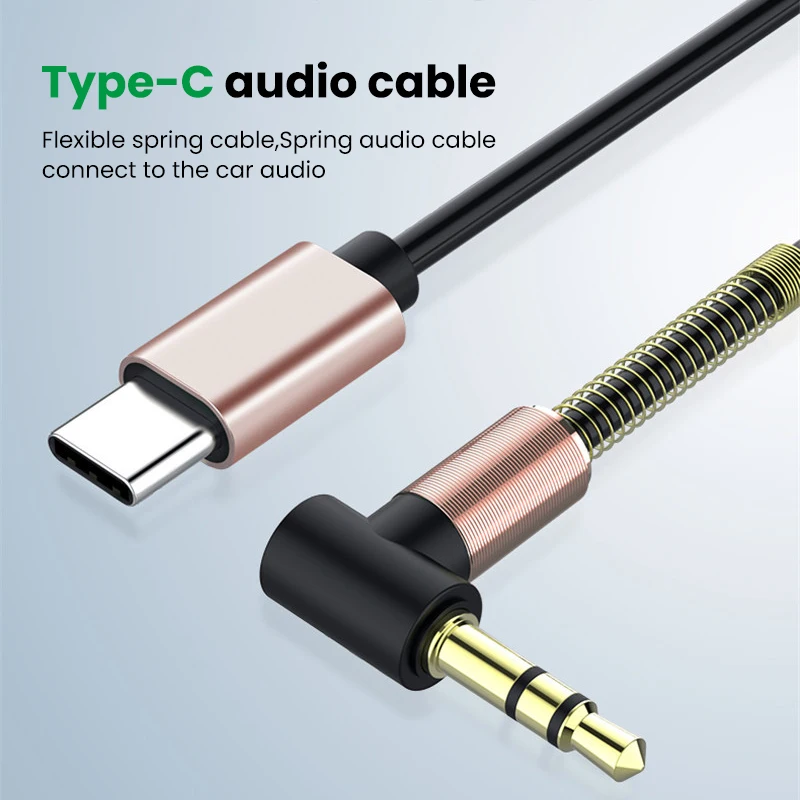 3.5mm Audio Cable Type C/Lightning to 3.5mm Jack AUX Elbow Spring Expansion Adapters For Xiaomi iPhone Huawei Oneplus Cellphones