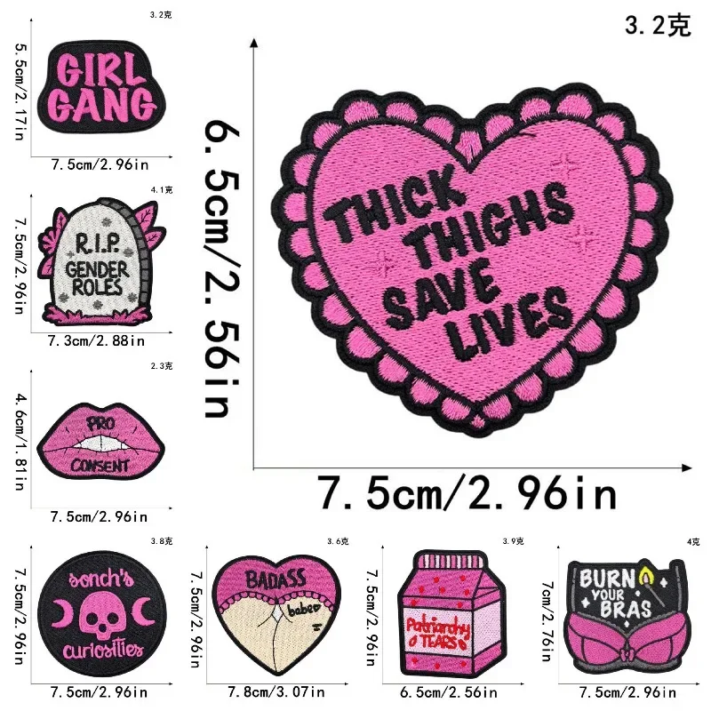Cool Retro Girl Bow Heart Woman America Iron-on Sew Embroidery Badge Patches DIY T-shirt Hat Backpack Clothing Appliques Sticker