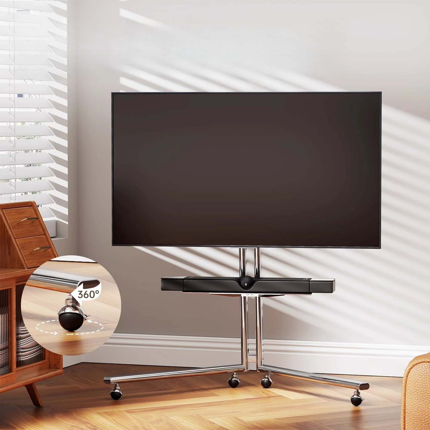 Movable TV cart, simple art cart, suitable for 40-75 inch universal floor bracket