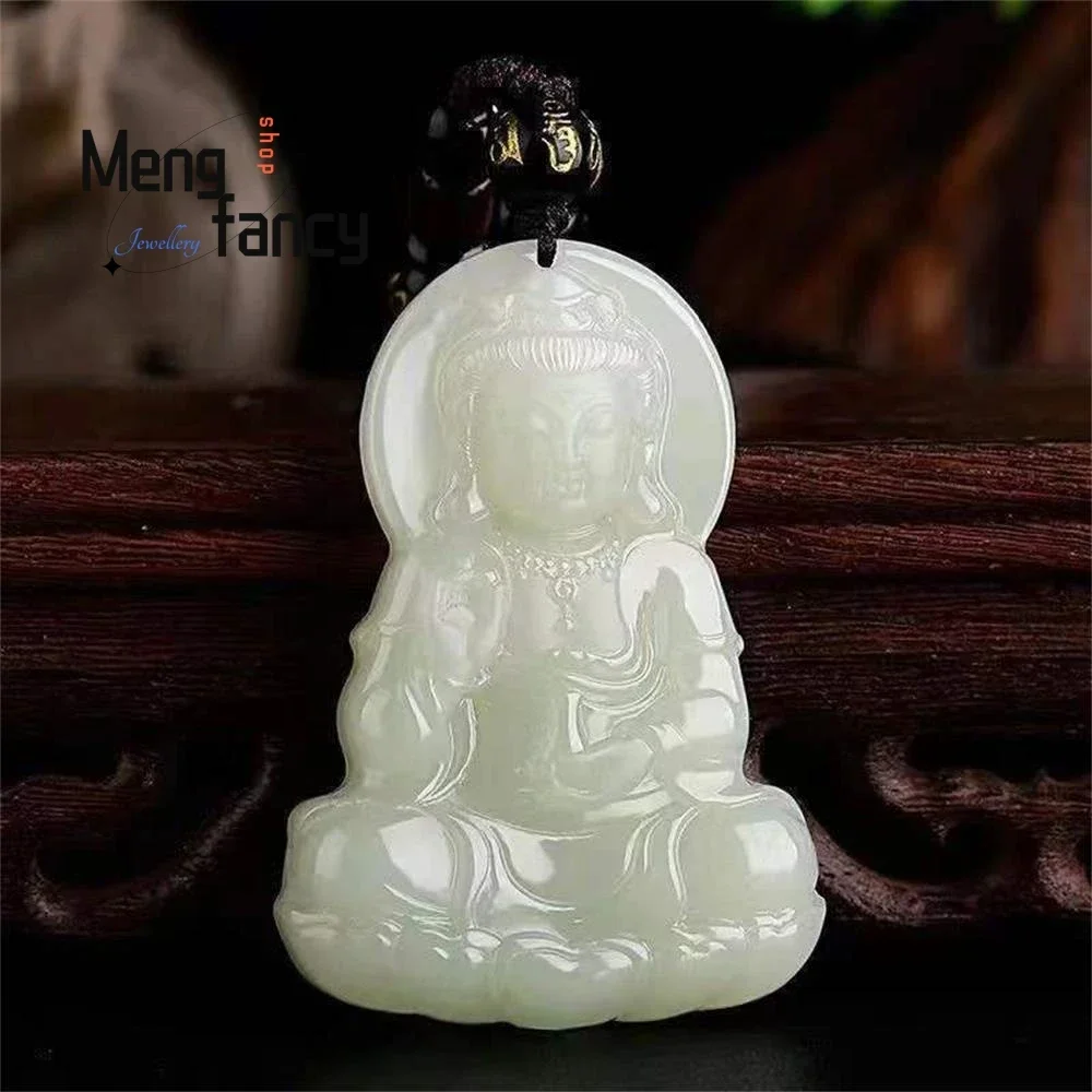 

Natural Hetian White Jade Guanyin Pendant Exquisite Buddhist Amulets High-grade Luxury Fashion Jewelry Handicraft Holiday Gift