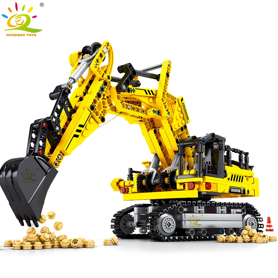 HUIQIBAO 841 pièces MOC ingénierie pelle camion blocs de Construction véhicule voiture briques ville Construction jouets pour enfants garçons