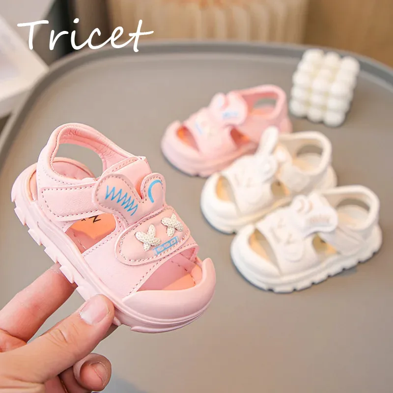 

Summer Cartoon Rabbit Baby Girl's Sandals PU Solid Hook Loop Boys Kids Flats Shoes Toe Protection Soft Non Slip Children Sandals