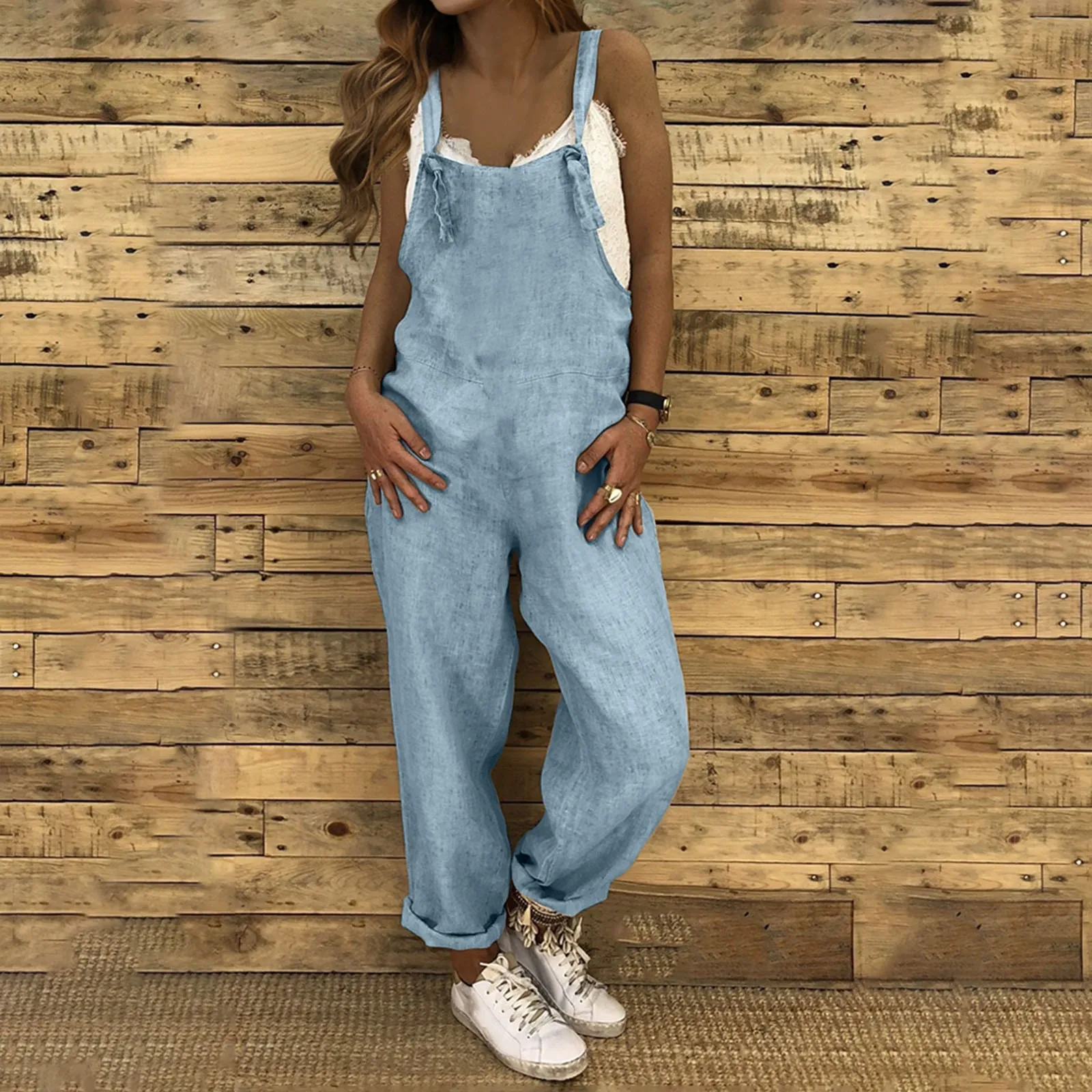 Women Plus Size Overalls Jumpsuits Casual Solid Loose Dungarees Romper Baggy Retro Fashion Trend Classic All-Match Jumpsuits