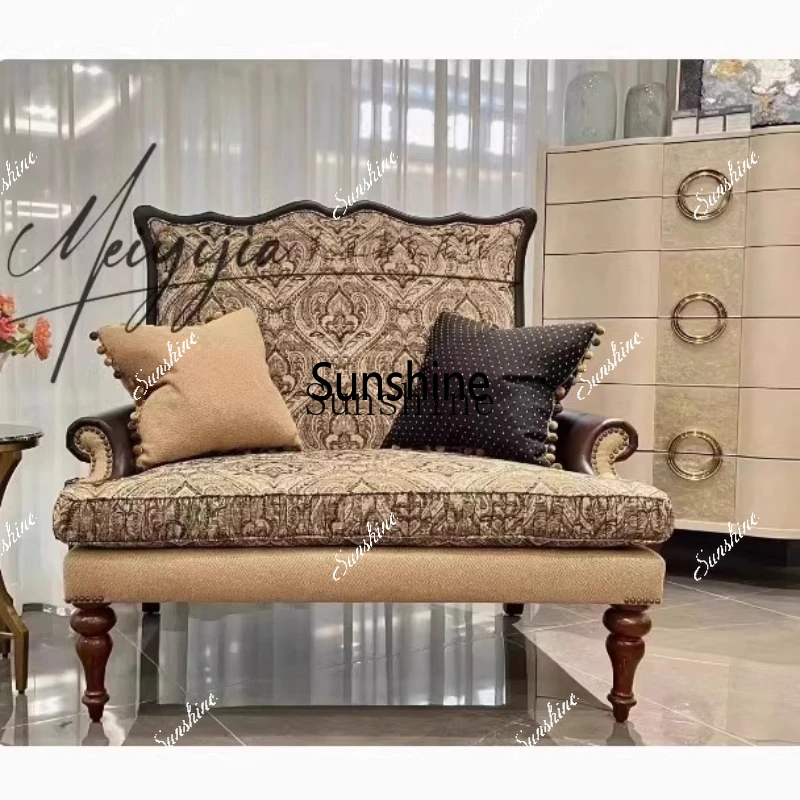 American furniture lover chair solid wood retro carved jacquard single double sofaX