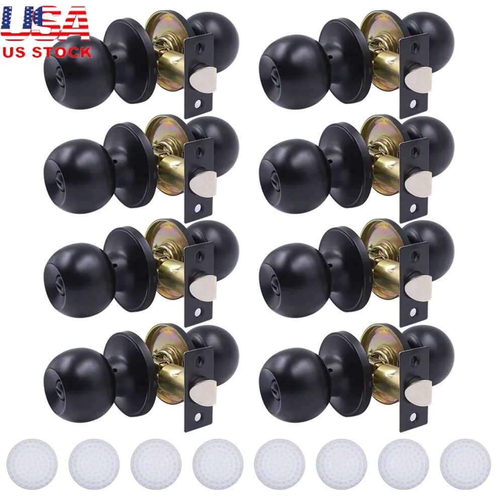 Interior Privacy Door Knobs Set Keyless Matte Black Round Lock Bedroom Bathroom