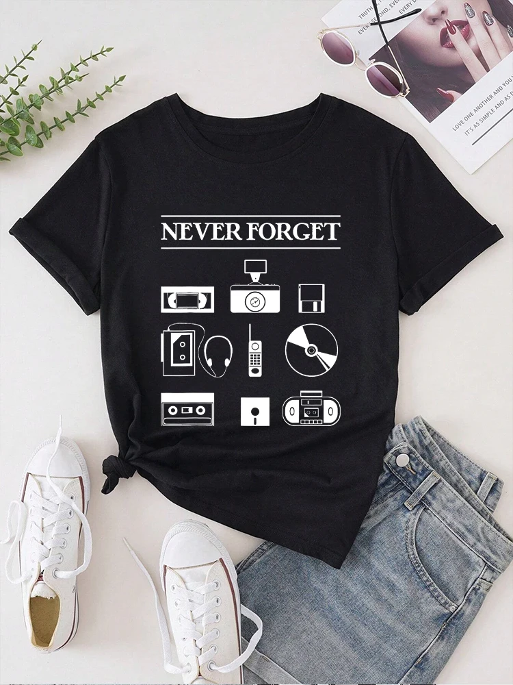 Never Forget Cool Funny Floppy Disk Women t shirt Summer Fashion Short sleeved T-shirt Printed O-neck Casual Women's Clothing ﻿