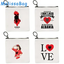 Rinas Berat Albania Country Map Flag Heart Gift Canvas portamonete borsa in tela piccola borsa quadrata per chiavi borsa per carte di immagazzinaggio borsa con cerniera