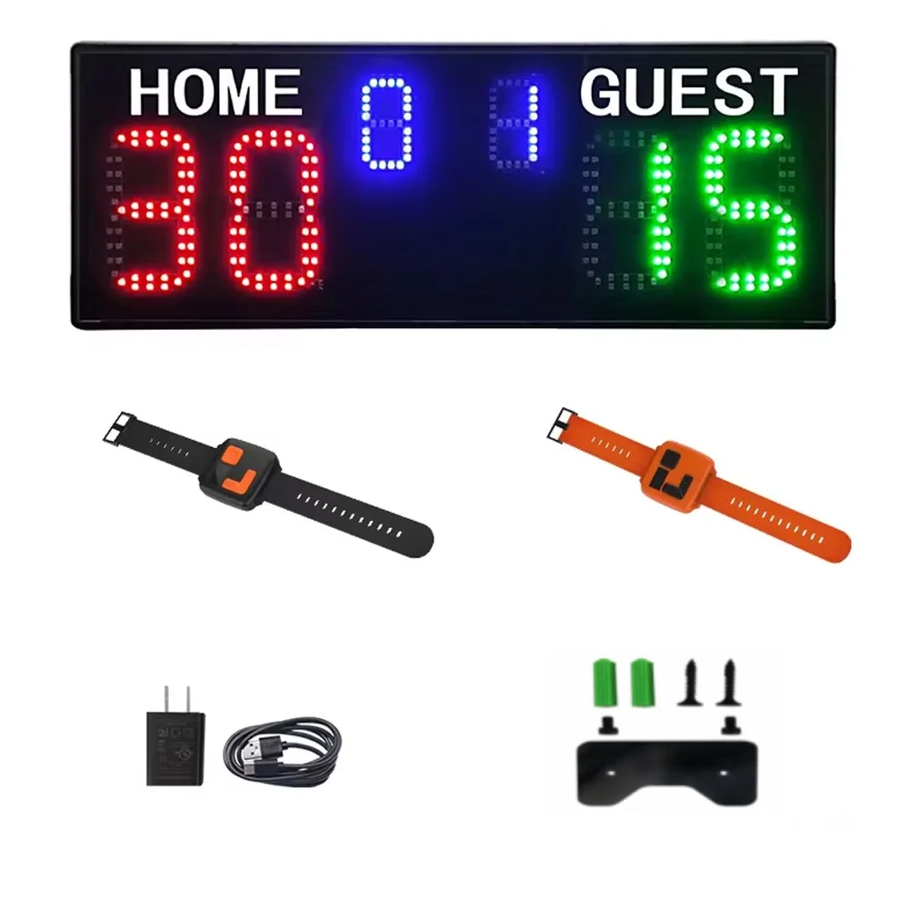 لوحة تسجيل إلكترونية متعددة الكرات، كرة المدرسة الثانوية، التدريب الرياضي، لوحة نتائج التنس الرقمية LED مع التحكم في ساعة المعصم