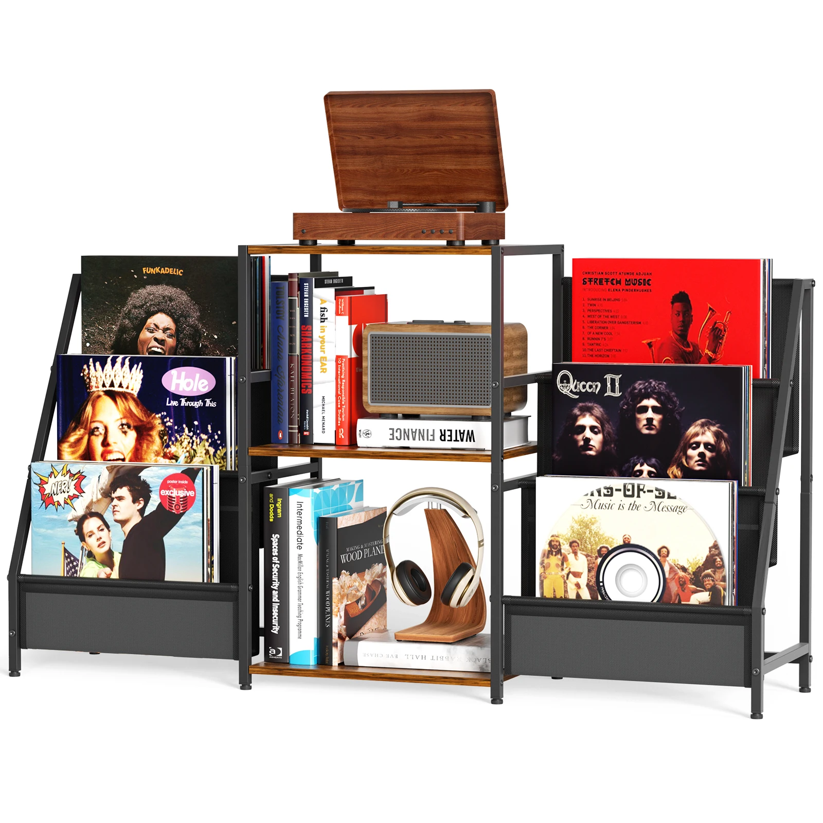 Supporto Girevole a 3 Livelli per Giradischi, Tavolo per Dischi in Vinile, Mobile per la Conservazione di Dischi in Vinile, Scaffale Espositivo per Librerie e Collezioni di Dischi in Vinile