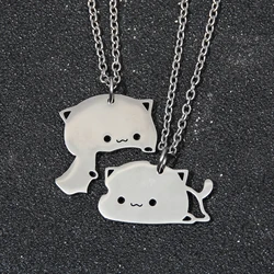 Couple Animal Cats Puzzle Necklace Minimalist Cat Stainless steel Pendant Necklaces For Couple Charm Matching Necklace Set