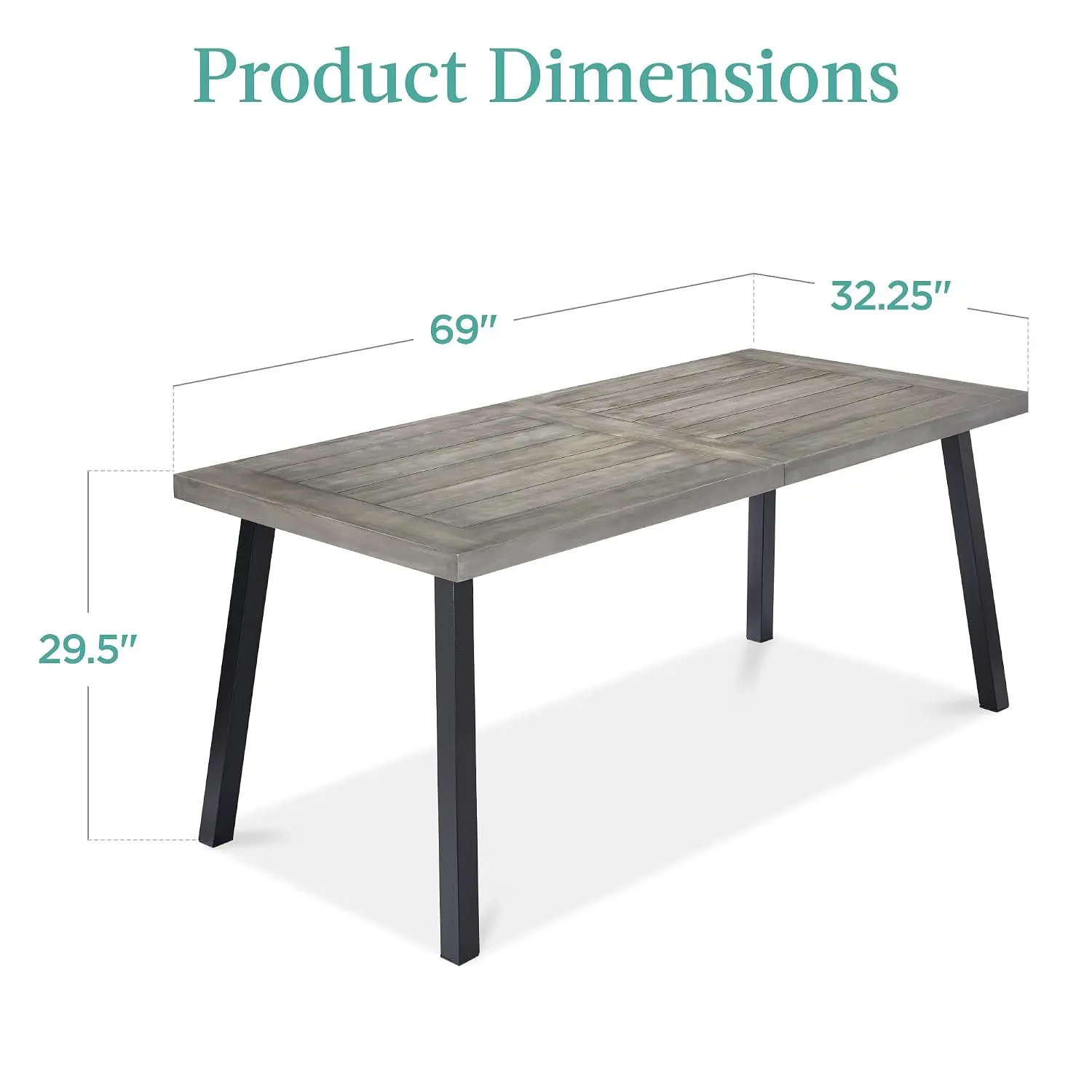 6-Person Indoor Outdoor Acacia Wood Dining Table, Picnic Table w/Powder-Coated Steel, 350 Pound Capacity Legs -, Customized