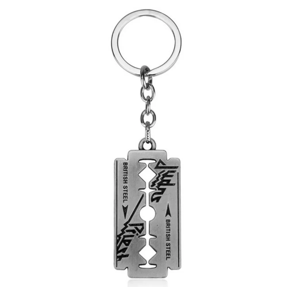 Hip Hop Rock Band Judas Priest Blade Razor Shape Pendant Keychain Necklace Jewelry Accessories Gifts Prop New Prop For Men Women