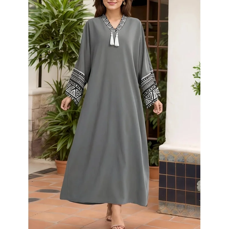 Ladies' Solid Color Tassel Detail Long Skirt Casual Elegant Middle Eastern Muslim Robe Dress