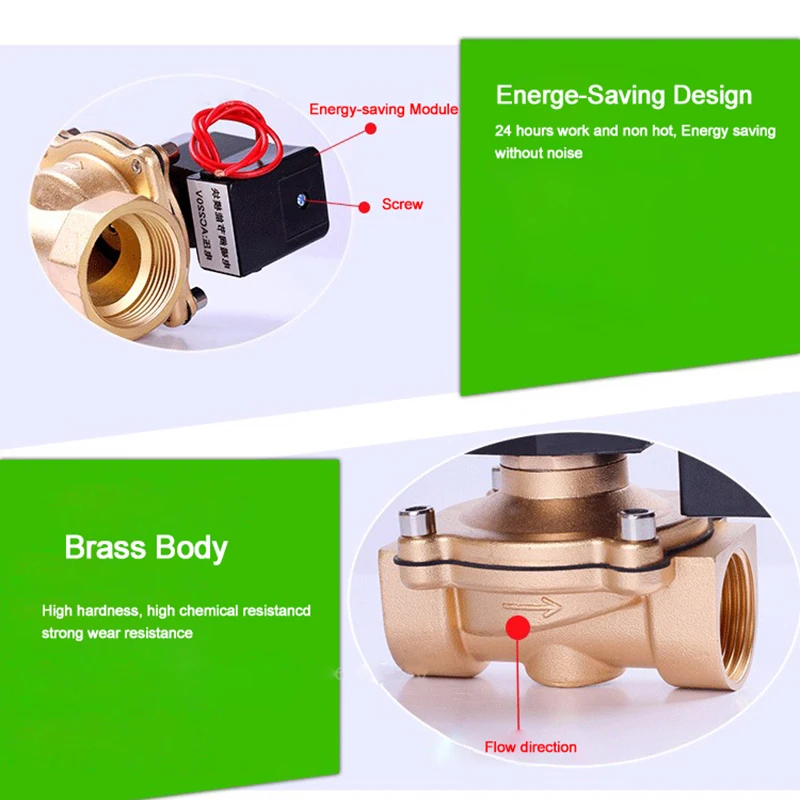 Energy Saving Solenoid Valve Normally Closed Brass Female Thread Coil Can be powered on 24 hours a day 12V 24V 220V