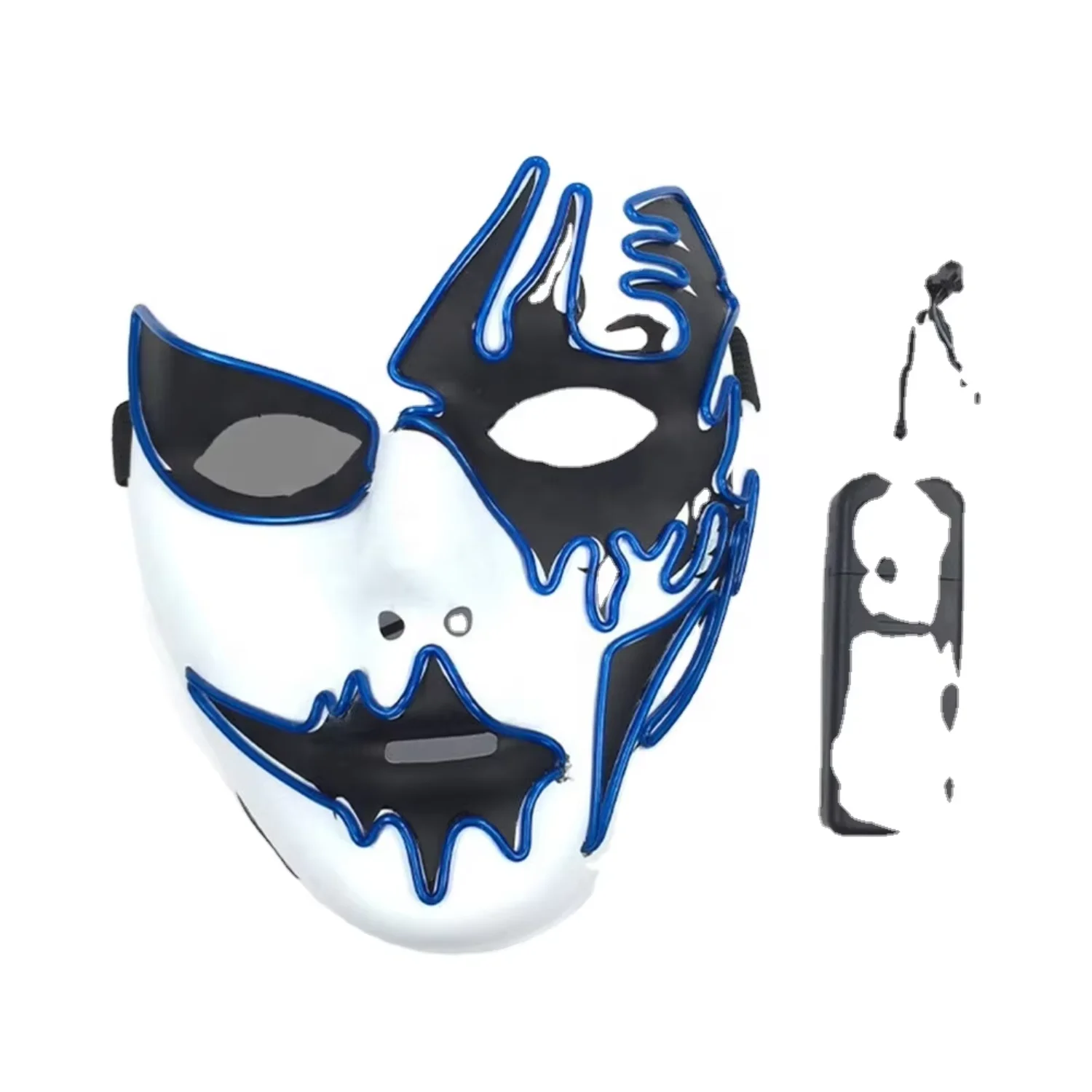 Halloween LED Mask Purge Movie Cosplay Costume Glow Dark PVC Mask DJ Festival Costume Fans Elf ears Full face black mask Grinch