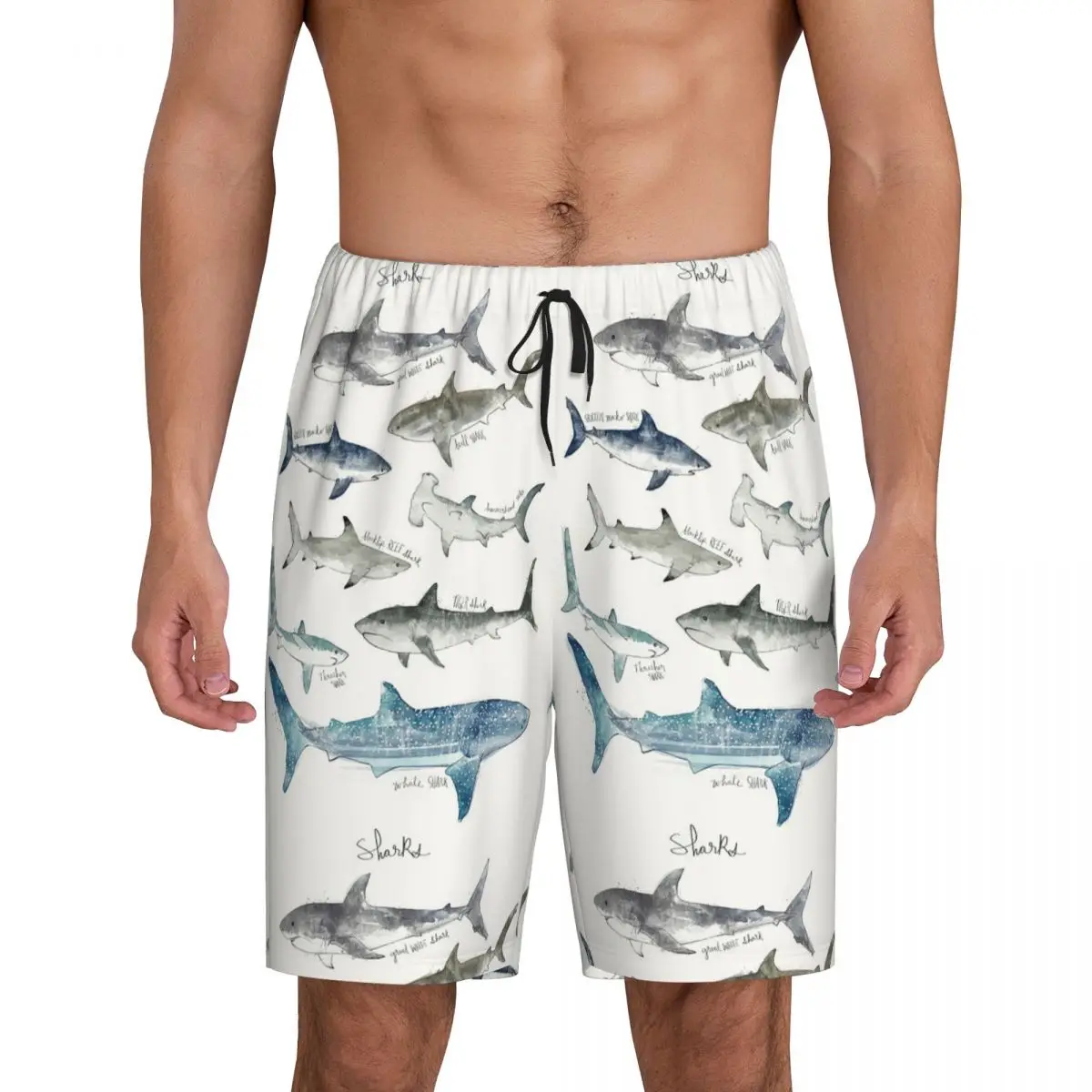 

Custom Sharks Short Pajama Pants Men Sleepwear Sleep Lounge Bottom Shorts Sleeping Pants