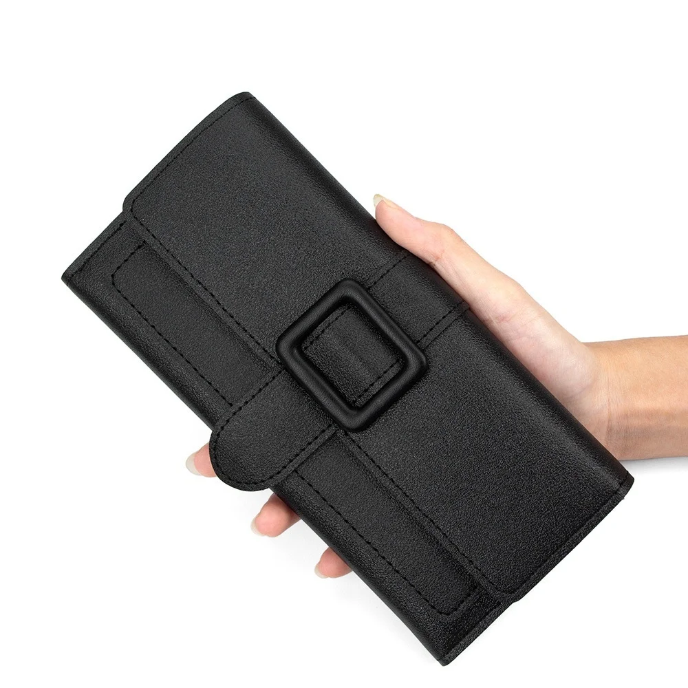 Fashion Women Long Wallet PU Leather Tri-Fold Clutch Buckle Money Bag Multi-card Slot Card Holder Ladies Zipper Coin Purses