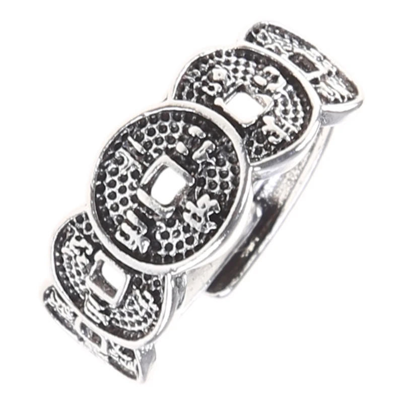 Wufu Coin Silver Plated Lucky Five Coin Opening Ring Men Women