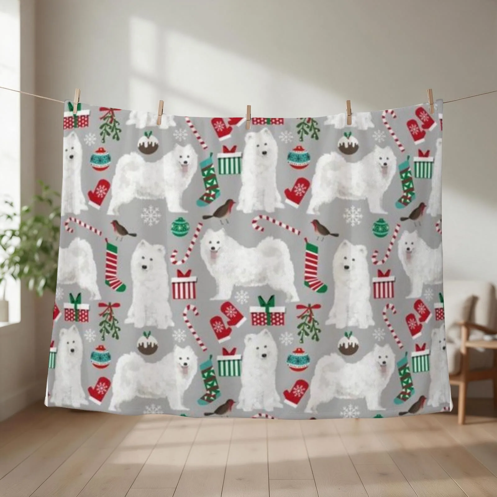SAMOYED Throw Blanket couch cozy soft plush fuzzy picnic outdoor blanket